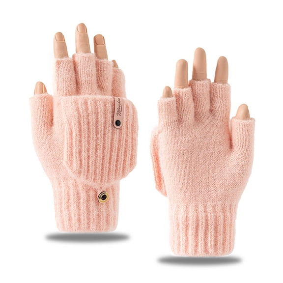Mooqilaa Girls Winter Gloves Size 3-8 Years, Warm Outdoor Fingerless Flip Top Knitted Gloves for Cold Weather Pink