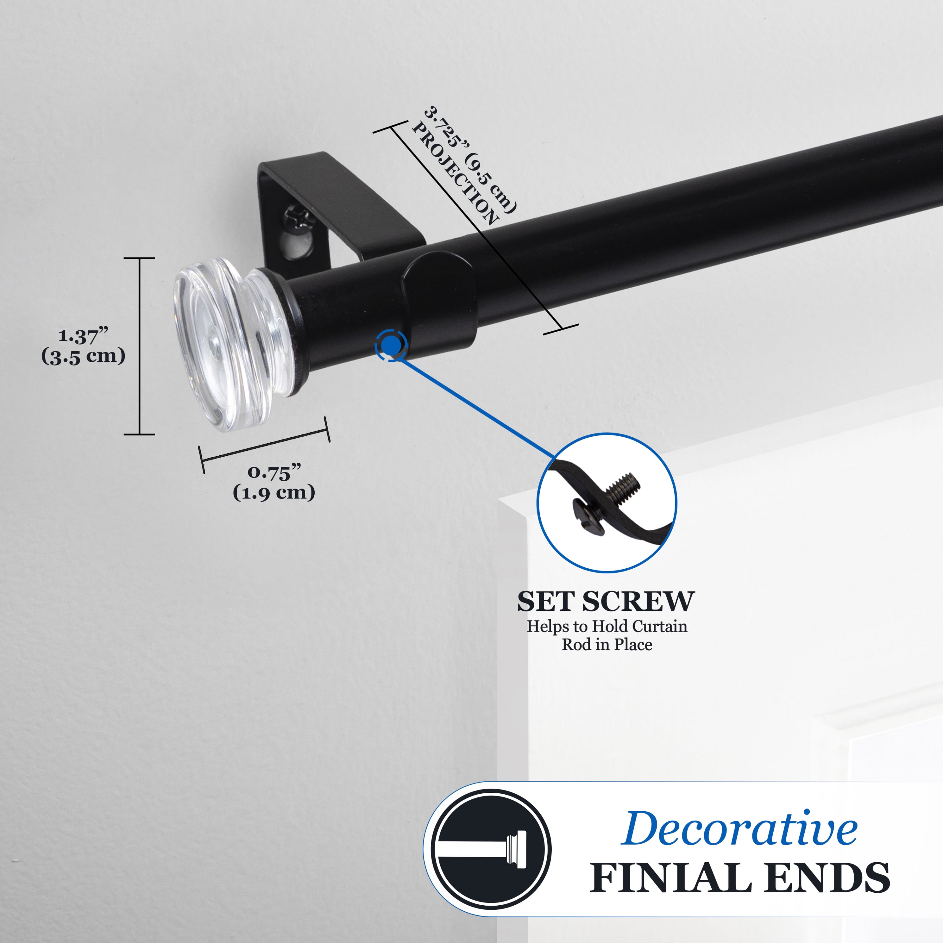 Mainstays 30-84 in. Irvine Adjustable Decorative Window Curtain Rod, 3/4 in. Diameter