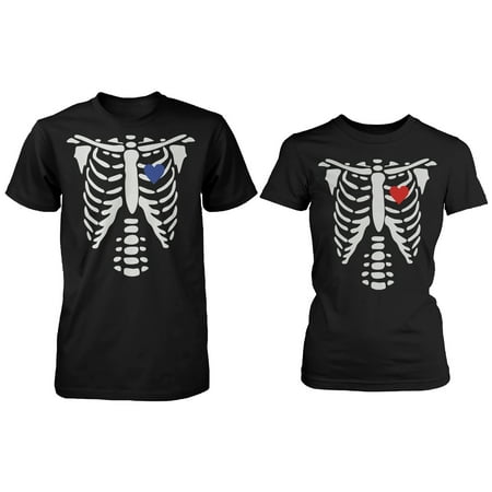 Skeleton X-Ray Hearts Matching T-Shirts for Couples - Halloween Horror Shirts