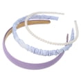thumbnail image 1 of Juego de diademas de moda de 3 piezas, diademas de diferentes diseños, diademas plisadas, diademas de color sólido, accesorios para el cabello de perlas sintéticas para fiesta de niña púrpura, 1 of 7