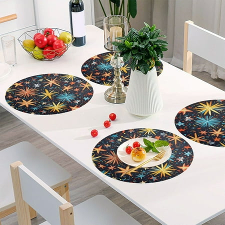 

Round Grid Placemat One Sizex6 Round Placemat PVC Plate Mat，15.4 Inch Non-Slip and Heat Resistant Table Placemat Dining Room Placemat New Year Stars