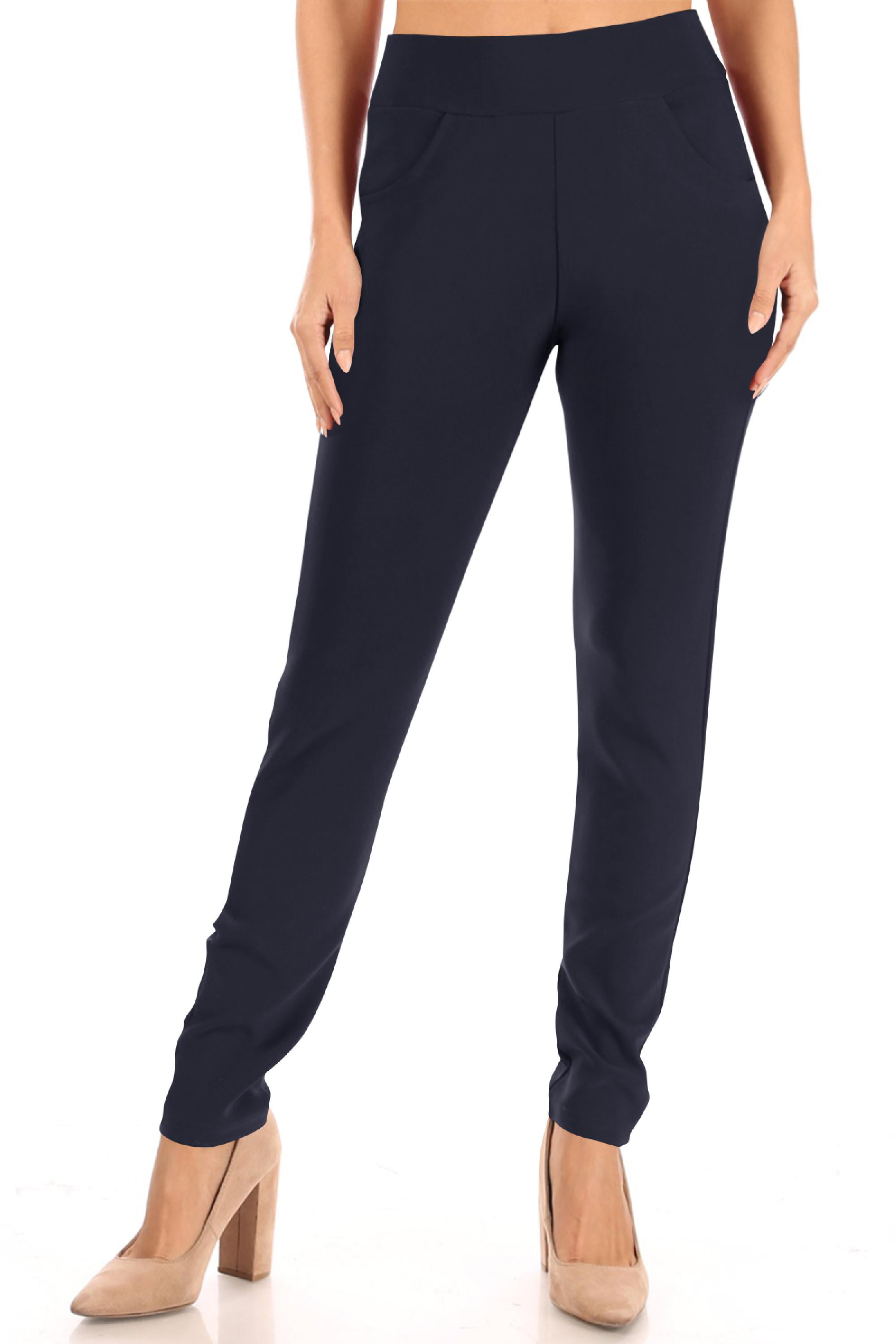 Women's Casual Solid Pull On Slim Stretch Pants with Pockets - Walmart.com