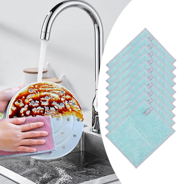 Paños de alambre para platos, trapos para lavar platos, uso húmedo y seco, trapos para ollas, limpieza de cocina, paños para platos, placas de cocina 10 piezas azul
