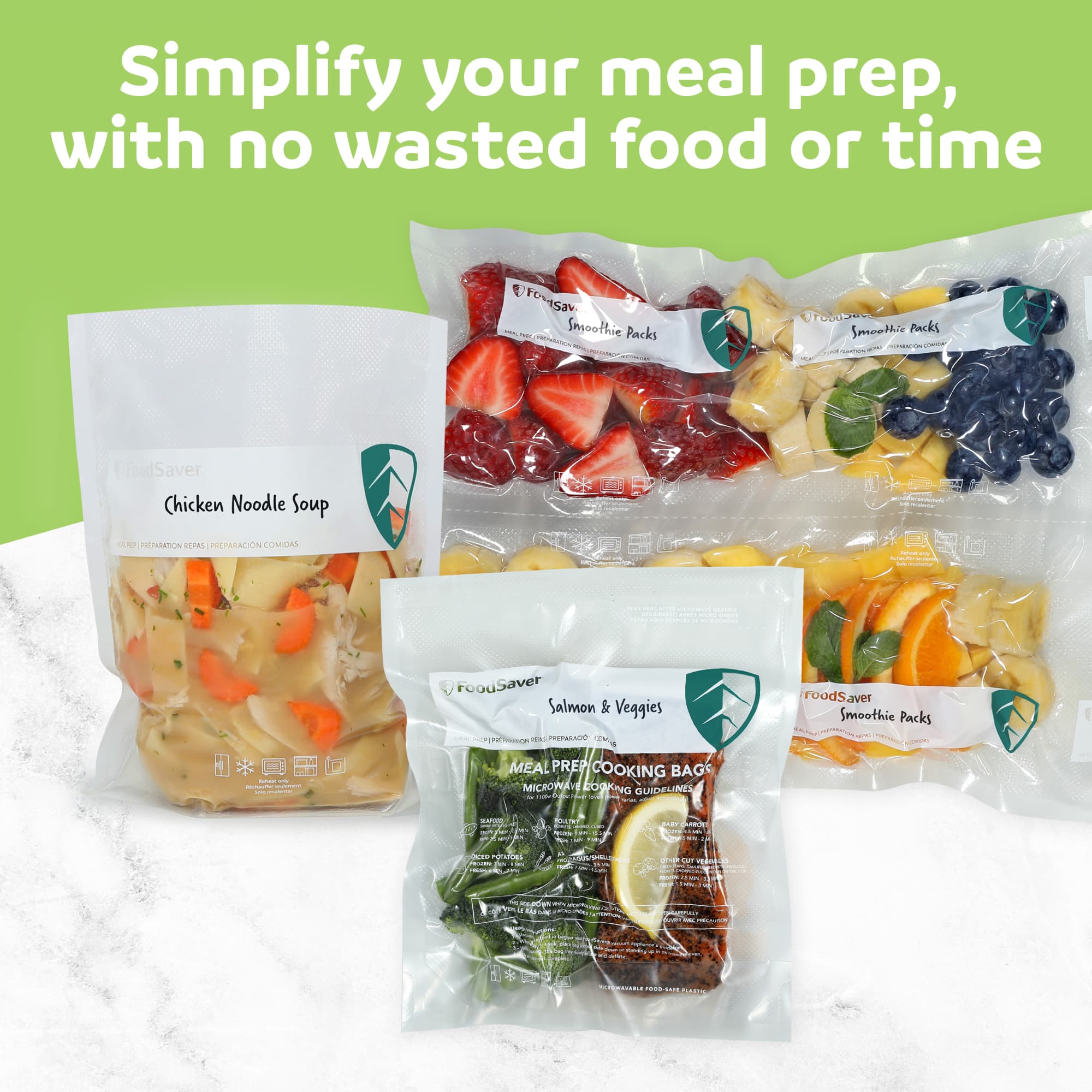 FoodSaver Microwavable Meal Prep Bags, 14 Count 1-Quart BPA-Free Vacuum Seal Bags, Cook-in-Bag for Freezer Storage and Sous Vide Cooking