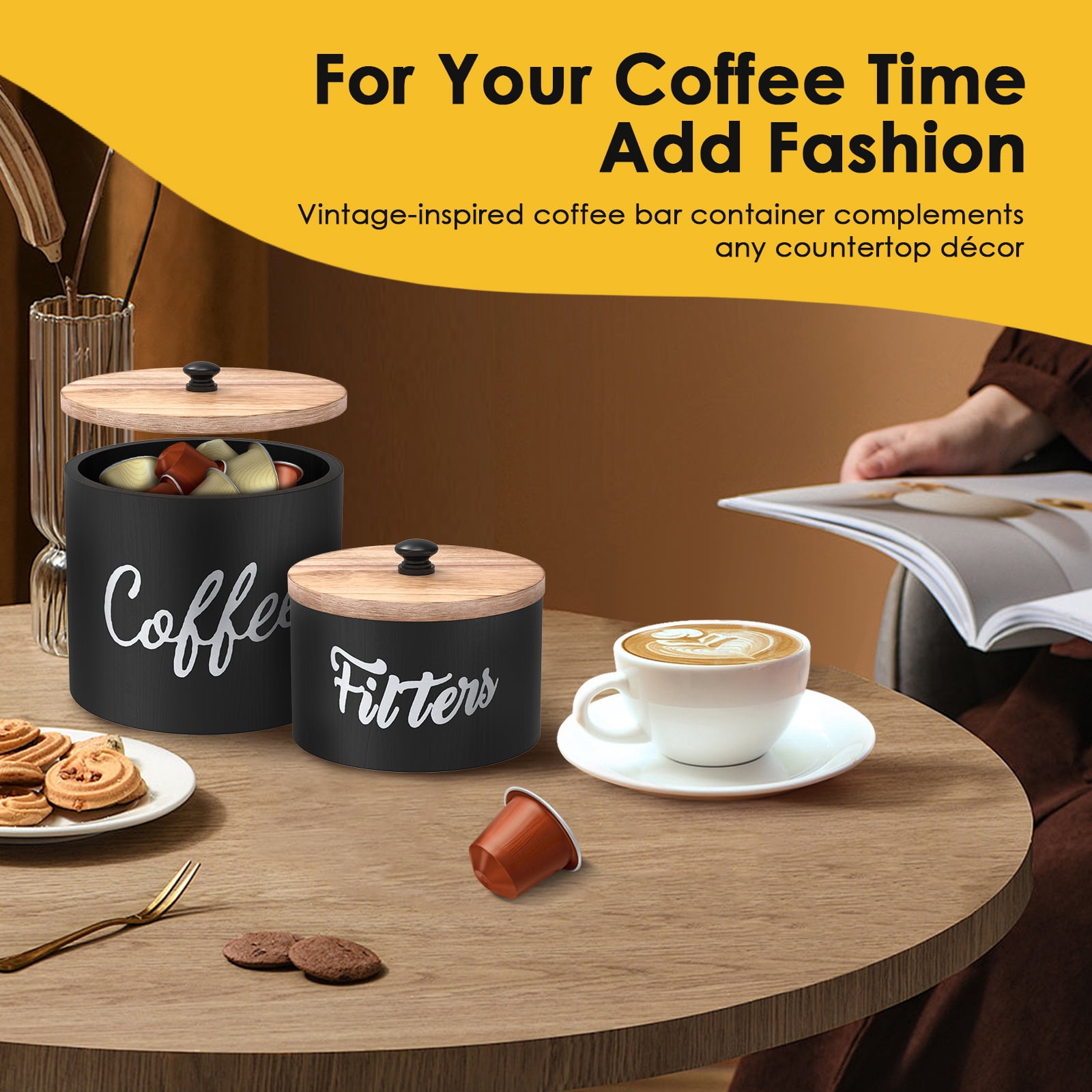 NUAHRHY 2pcs Wood Coffee Filter Holder Dispenser Storage Container Dispensers with Lid Enduring Filter Container for Counter Decor