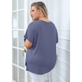 thumbnail image 7 of SHOWMALL Women Plus Size Tops Short Sleeve Tunic Side Slit Shirt Summer V-Neck Blouse Purple Grey 3X Tops, 7 of 7