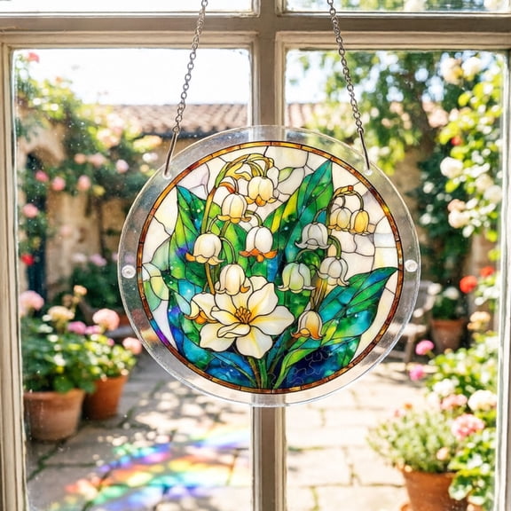 Darzheoy Stained Glass Window Hanging,Colorful Acrylic flowes Jigsaw Puzzles,Flowers of The Valley Suncatchers for Windows,Home Decor Gift for Puzzle Lovers or for Mother’s Day
