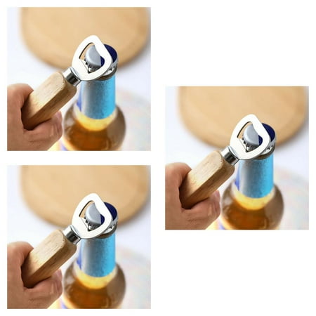 

3Pcs Bottle Opener Wooden Handle Cap Stainless Remover Opening Opener Steel Cap Bottle Tool Flat