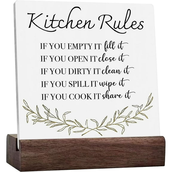 Kitchen Rules Decorative Signs Plaques Desk Decor, Funny Farmhouse Kitchen Rustic Kitchen Decor Kitchen Signs For Dinning Room Restaurant Coffee Bar Cafe Ceramic Table Sign Plaque