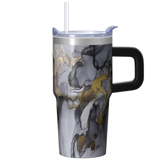 20oz Geometric Textured Double Wall Tumbler, Stainless Steel Insulated Travel Coffee Mug with Handle Leak Proof Lid
