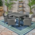 thumbnail image 2 of GDF Studio Aloha Outdoor Acacia Wood and Wicker 7 Piece Expandable Dining Set, Sandblasted Natural, Multibrown, and Beige, 2 of 8