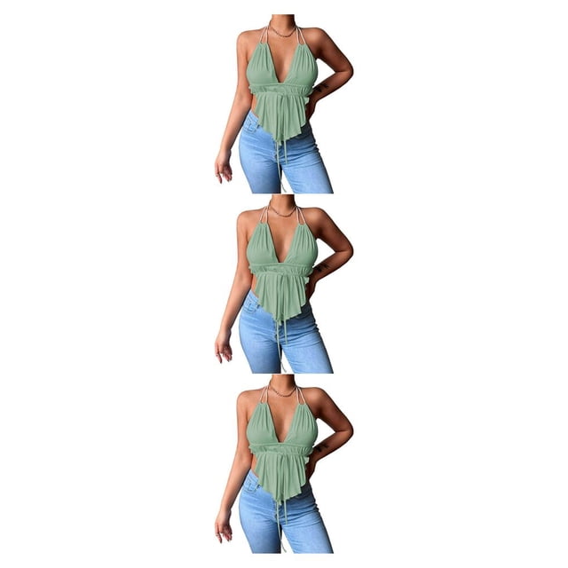 Chaleco sexy camisola estética espalda descubierta Qarigey Crop Top verano playa vacaciones Club Verde M