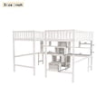 thumbnail image 6 of Twin Over Twin Size Loft Bed with 2 Desks and Storage Staircase, Wood Bed Frame with Open Book Shelf,Solid Wood Slats and Safety Guardrails,No Spring Box Needed, 6 of 7