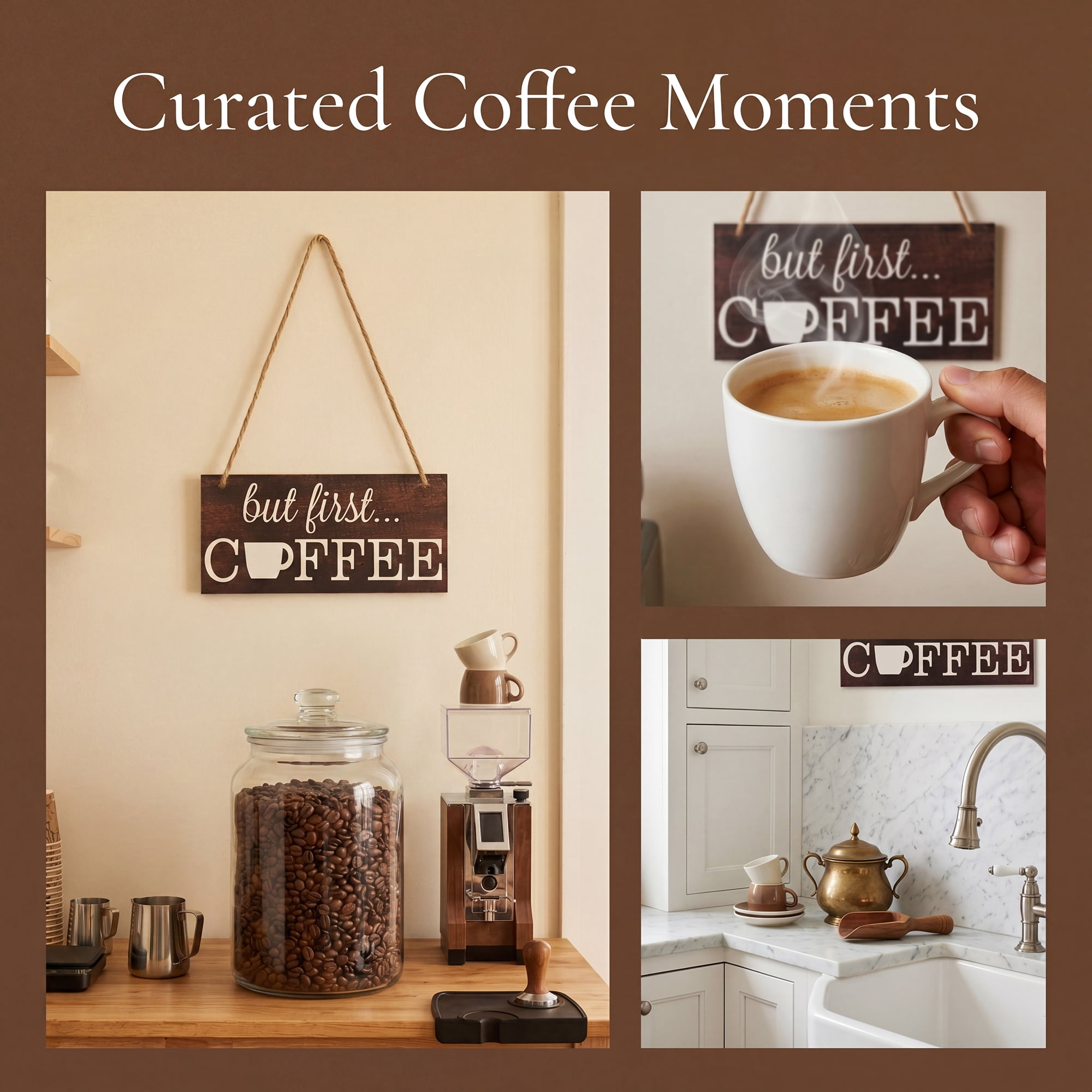 Unique Bargains Coffee Bar Sign Station Decor Rustic Wood Hanging Plaque Style H 3.9in