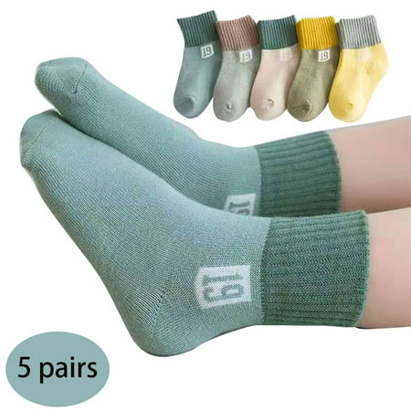 

AOOOWER 5 Pairs Kids Baby Cotton Crew Socks Contrast Color Letters Winter Warm Hosiery