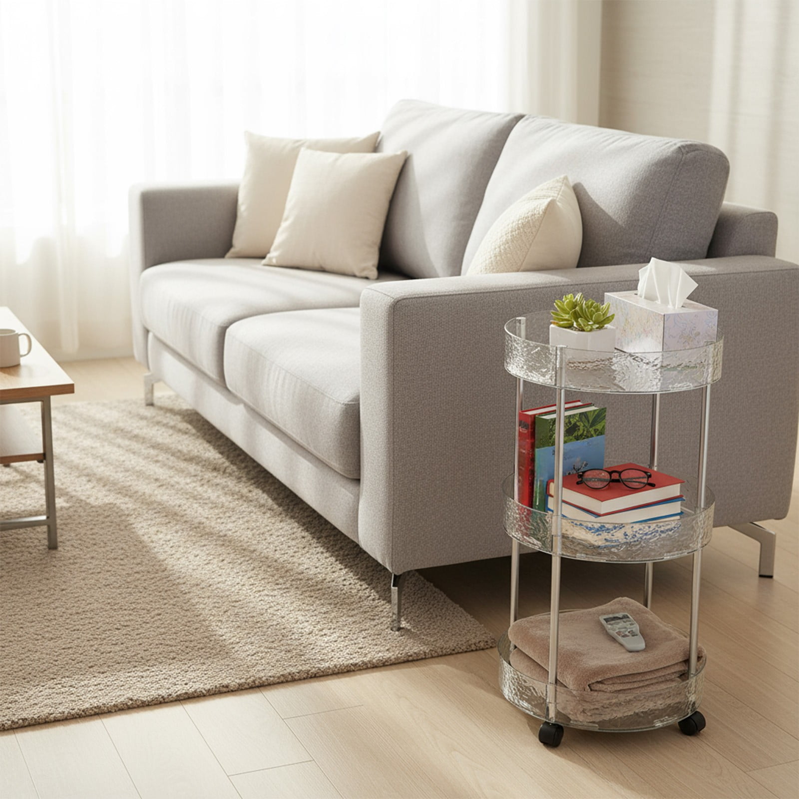 3 Tier Floor Storage Rack with Wheels for Kitchen Bathroom Living Room, Multi-Layer Organizer for Utensils Snacks Toiletries Shoes, Space Saving Vertical Storage Solution, Easy to Move and Access