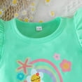 thumbnail image 4 of Girls Summer Outfits Toddler Baby Girls Summer Floral Rainbow Print Flutter Sleeve Top and Shorts Two Piece Outfit Playwear Girl Outfits Green 12 Months-18 Months, 4 of 7