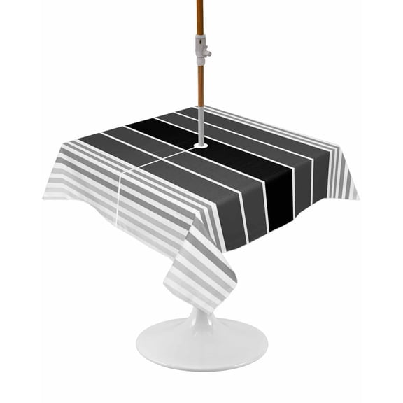 Outdoor Tablecloth with Umbrella Hole and Zipper Black Stripe Square Tablecloths 54x54 Inch Waterproof Table Cloths Gradient Gray Striped Patio Table Cover for Outdoor Tables Picnic BBQS Party Decor