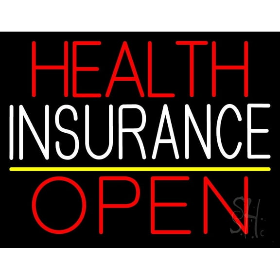 Health Insurance Open LED Neon Sign 15 x 19 - inches, Black Square Cut Acrylic Backing, with Dimmer - Bright and Premium built indoor LED Neon Sign for Defence Force.