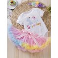 thumbnail image 3 of Newborn Baby Girl 1st Birthday Outfits Boho Lace Romper Dress Long Sleeve Bodysuit Jumpsuit Infant Tutu Dress Clothes Sets (C1 White, 0-3 Months), 3 of 9