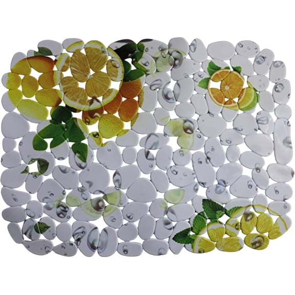 Printed PVC Sink Mat 15.7" x 11.8" Flexible Pebble Sink Protector (Lemons)