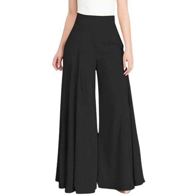 Pantalones de cintura alta y pierna ancha para mujer: pantalones cómodos e informales con bolsillos, cierre con cremallera, tallas S-XXL