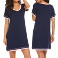 thumbnail image 5 of Womens Upgrade Summer Sleepshirts Short Sleeve Above Knee Length Nightgown Soft Sleeping Loungewear Nightshirts,Round Neck Loose Comfy Pajamas Dress Cotton Sleepwear S-2XL Blue, 5 of 6
