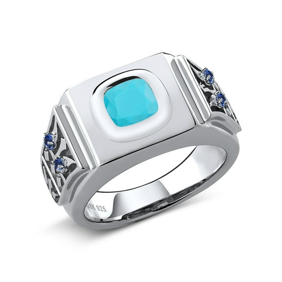 Gem Stone King 2.04 Ct Green Turquoise Blue Created Sapphire 925 Sterling Silver Men's Ring (Size 13)