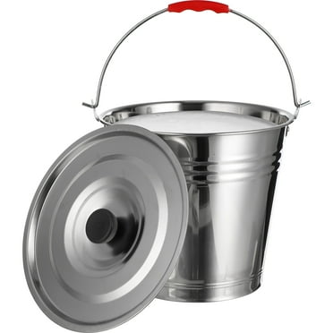 Omeite Stainless steel water bucket with lid, thick iron bucket, non-magnetic multi-purpose ranch milking bucket (24CM with lid)
