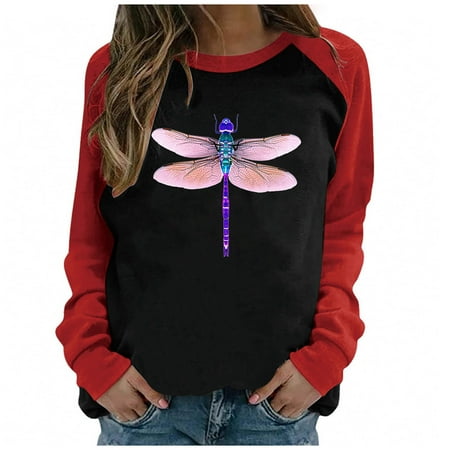 

Women Color Block Sweatshirt Print Long Sleeve Pullover Casual Blouse Crew Neck Tunic Shirt