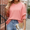 thumbnail image 7 of Womens Tops Women's Summer Casual And Loose Solid Color Round Neck T-shirt With Haif Sleeve Casual Top, 7 of 7