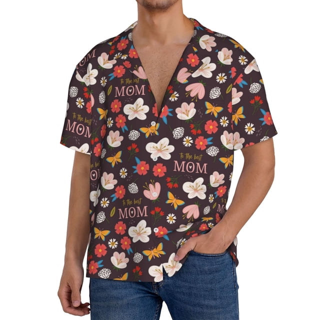 Balery To The Best Mom Camisa Casual de Manga Corta con Botones para Hombre, Texturizada, Estilo Cubano, para Playa, Verano-Small