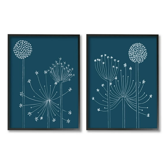 Stupell Industries Blooming Dandelions Line Drawing Graphic Art Black Framed Art Print Wall Art, Set of 2, Design by Alicia Longley