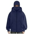 thumbnail image 4 of UngA Men's Balaclava Hoodie Fashion Double Zip Up Hoodie Women Long Sleeve Windproof Athletic Sweatshirt with Warm Mask (Navy,S), 4 of 5