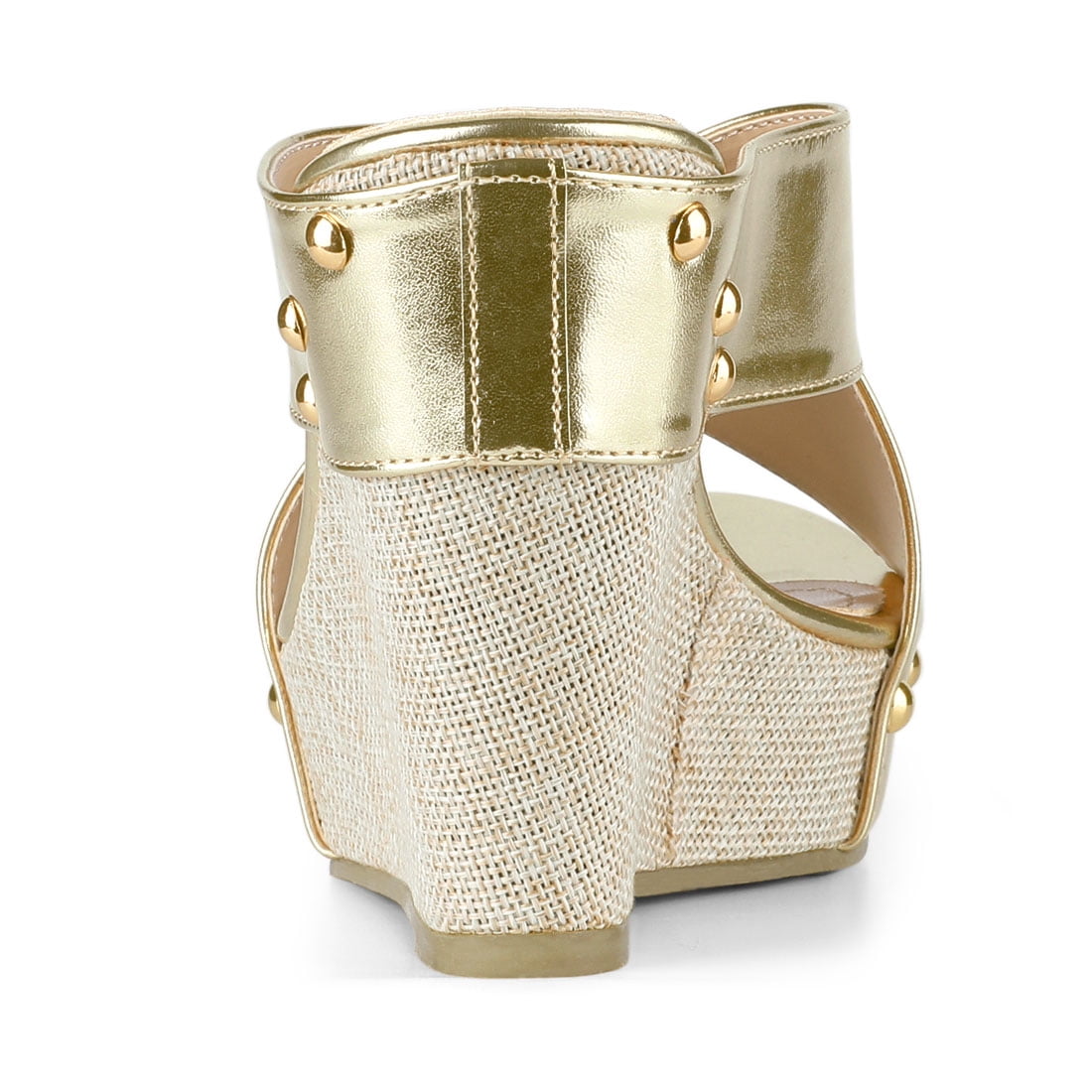 DARING DIVA Women's Stylish Open Toe Linen Platform Slide Wedge Sandals Gold 10