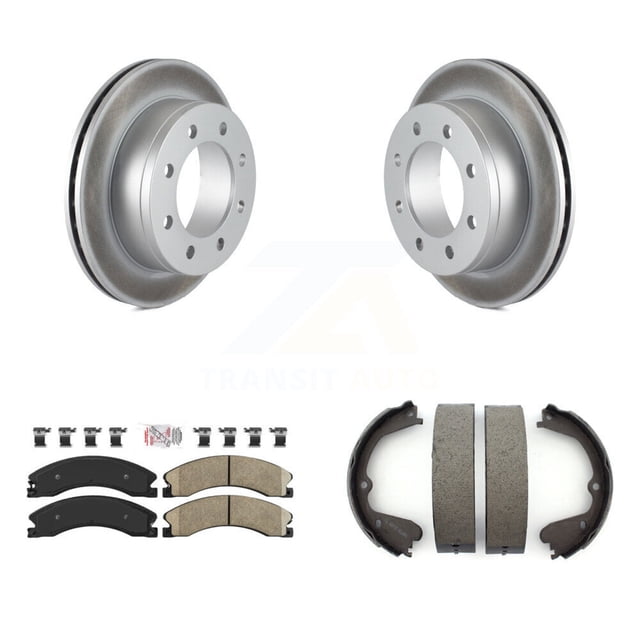 Transit Auto Rear Disc Coated Rotors Ceramic Pads and Parking Brake Shoes Kit for Car 2010-2011 Chevrolet Express 4500 3.20" Overall Height KGA-106653