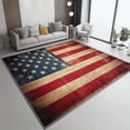 thumbnail image 2 of Washable Area Rug 8 X 10 ft, Lightweight Low-Pile Retro Patriotic Flag Printed Area Rug, Kitchen Indoor Non Slip Carpet Floral Red White Blue Print Mat Living Room Bedroom Dining Room, 2 of 7