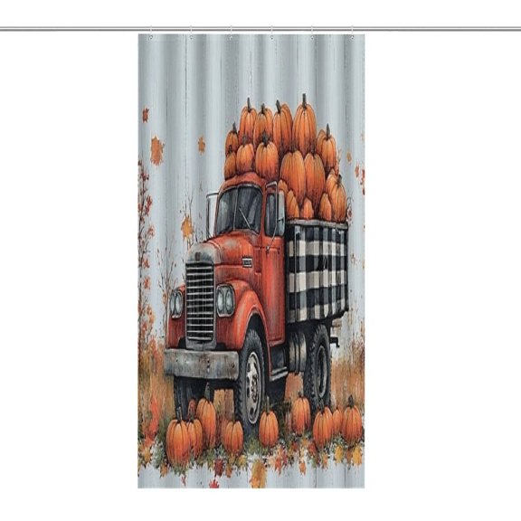 RKSupls Waterproof Shower Curtain, Harvest Truck Pumpkins Fall Polyester Shower Curtain with Hooks for Chic Elegant Home Bathtub Bathroom Decor Washable