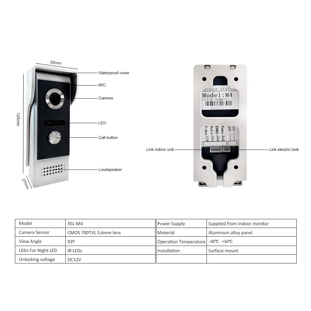 Wired Video Intercom System, 4.3 Inch Monitor, HD Camera, Night Vision, Dual-Way Intercom, Kits for Villa, Apartment, Home, Office