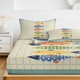 thumbnail image 6 of King Size Fitted Sheet Set - Coastal Nautical 3 Piece Bedding Sets 16" Deep Pocket Fitted Sheet with 2 Pillowcases, Summer Cute Cartoon Fishes Plaid Green Brushed Microfiber Hotel Luxury Bed Sheets, 6 of 9
