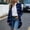 Blue, variant on Women's Plaid Collared Long Sleeve Button Front Jacket Extended Curved Hem Loose Fit Multi Buffalo Check Shades for Street Strolls Weekend Shopping Trips Yellow XXL