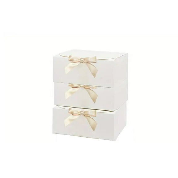 3pcs Large White All-In-One Gift Cardboard Box with Bow Ribbon Perfect for Party Weddings Birthday Holiday Candy Cookie Storage