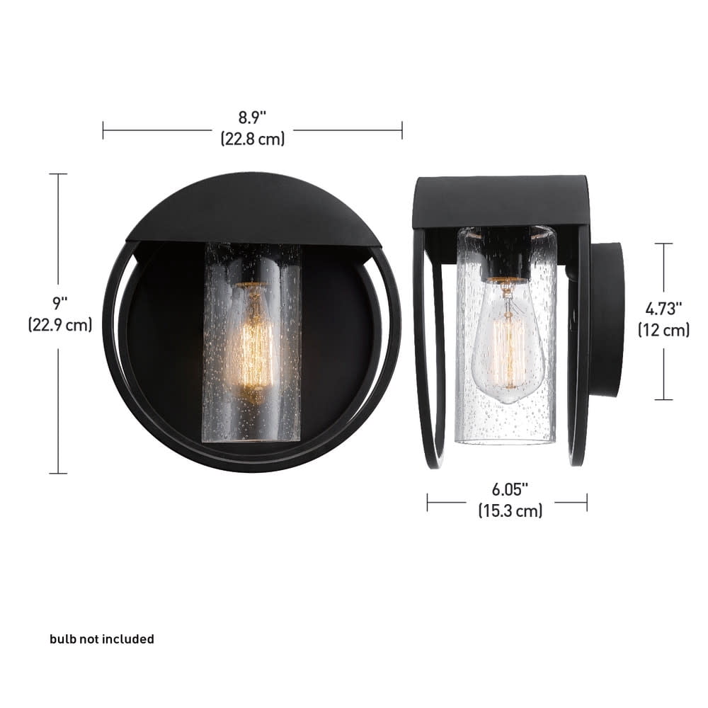 Globe Electric Vintage 1-Light Matte Black Outdoor Indoor Wall Sconce with Seeded Glass Shade