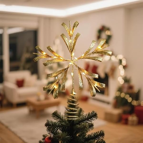 wonima02 Gold Glitter Bethlehem Star Tree Topper, 3D Multi-Point Decorative Ornament for Christmas Tree, Holiday Party, Home & Outdoor Festive Decor, Sparkling Gold Holiday Decoration (Gold1)