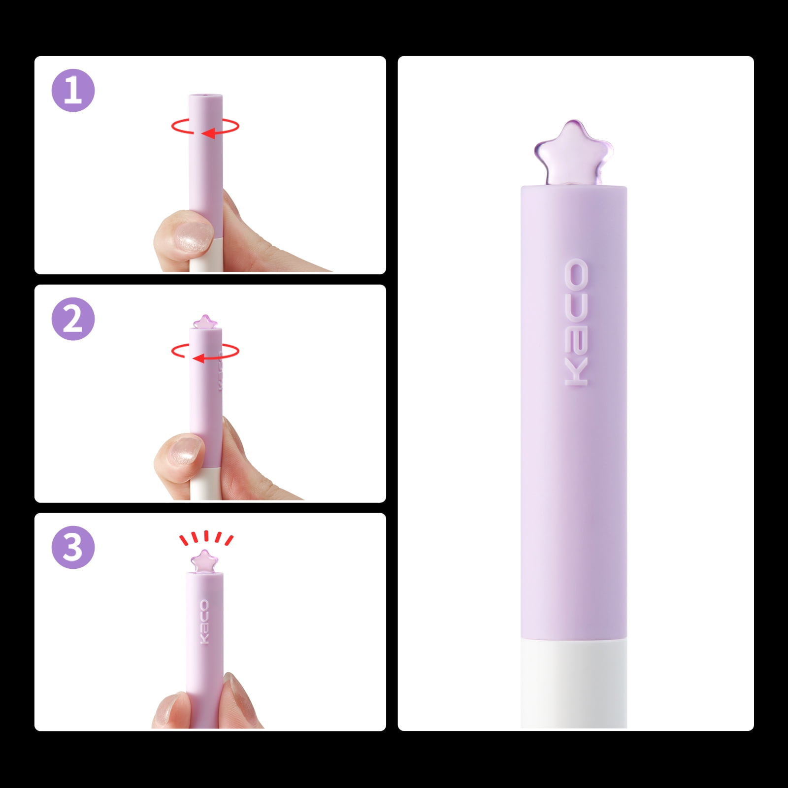 Kaco FIRST Gel Pens Cute Stationery Black Ink 3 Pieces, 0.5 mm