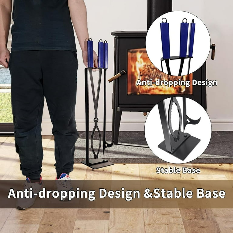 28 Inch Fireplace Tool Set – Heavy Duty Fire Tongs & Poker With Serrated Grabber, Rustproof For Indoor/Outdoor