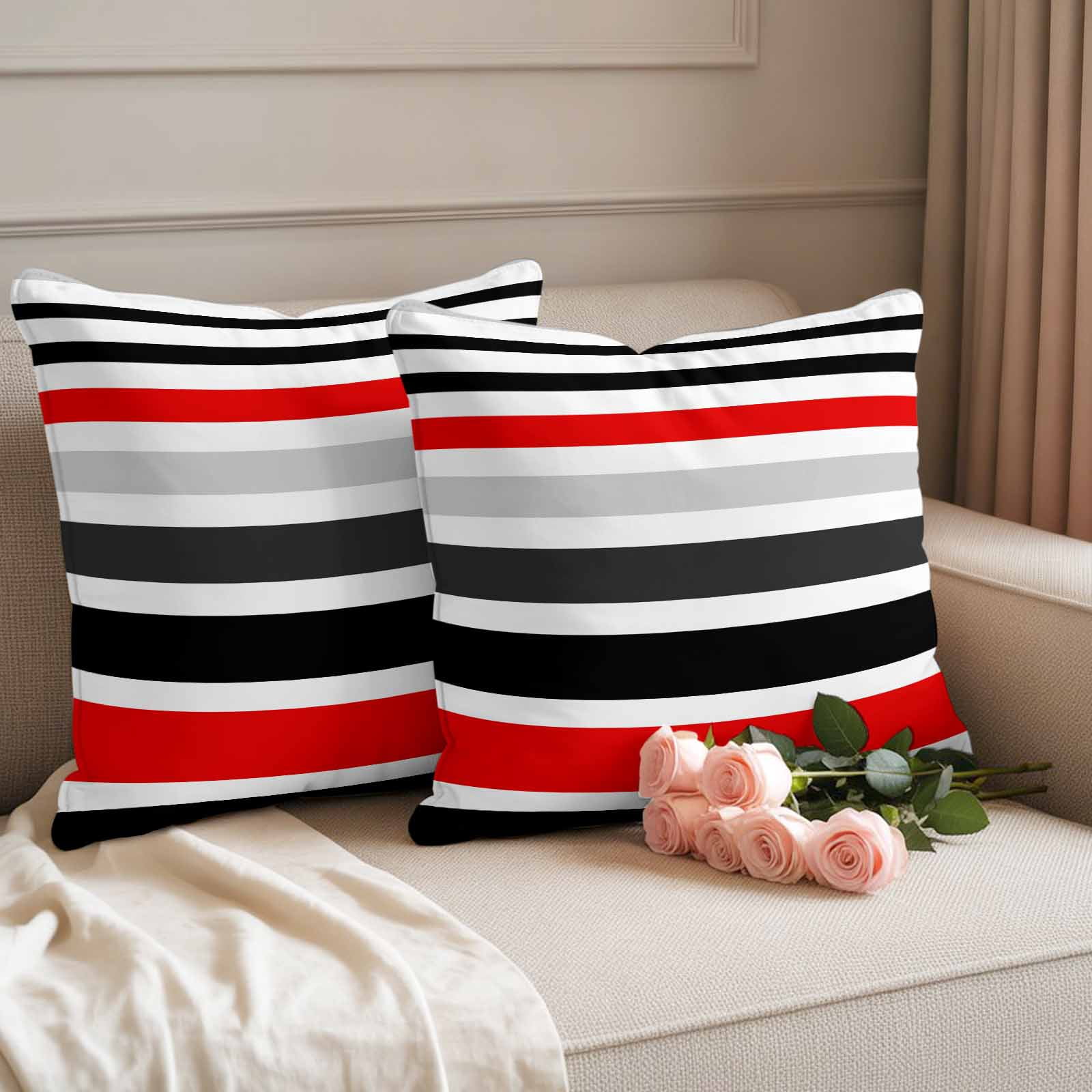 Red Black Stripe Outdoor Waterproof Pillow Covers, Modern Abstract Coarse Striped Decorative Square Throw Pillowcase Sofa Cushion Sham for Patio/Couch/Chair, 18"x18" 2 Pack