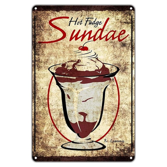 Hot Fudge Sundae Ice Cream Vintage Retro Metal Decor Wall Art Shop Man Cave Bar Aluminum 18"x24" Sign