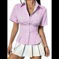 thumbnail image 2 of Conjuntos Casuales de Negocios para Mujer, Blusas Elegantes e Informales de Verano con Botones y Peplum, Camisas A Rayas 2025 Rosa M, 2 of 9