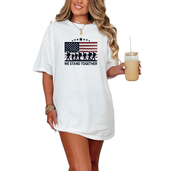 Patriotic Soldiers American Flag T-Shirt, Military Support Tee, We Stand Together Shirt, Veterans Day Gift, Army Apparel, USA Pride, White Comfort Colors T-Shirt, Small